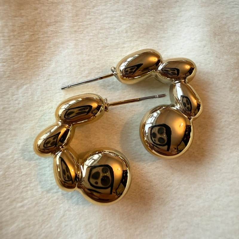 gold tone oversized bubble drop earrings statement stud earrings chunky sculptural earrings