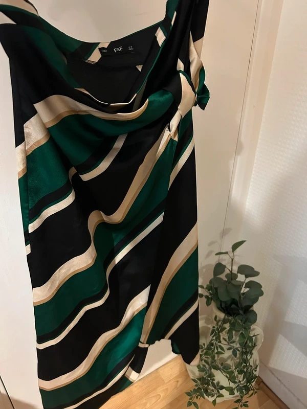 green black beige striped satin skirt size 10 knot detail midi dress elegant occasion dress