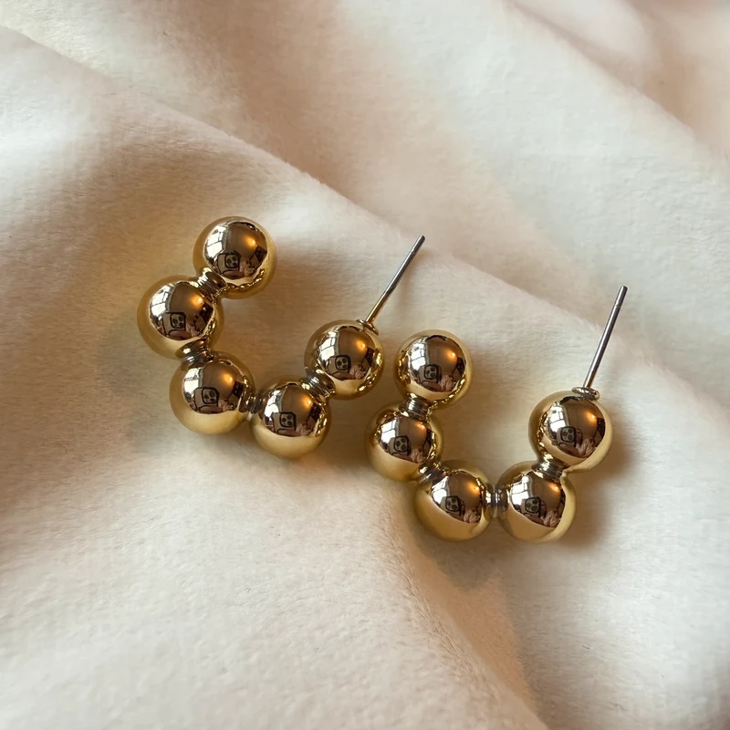 ball studded hoop earrings bubble texture hoops gold tone statement earrings