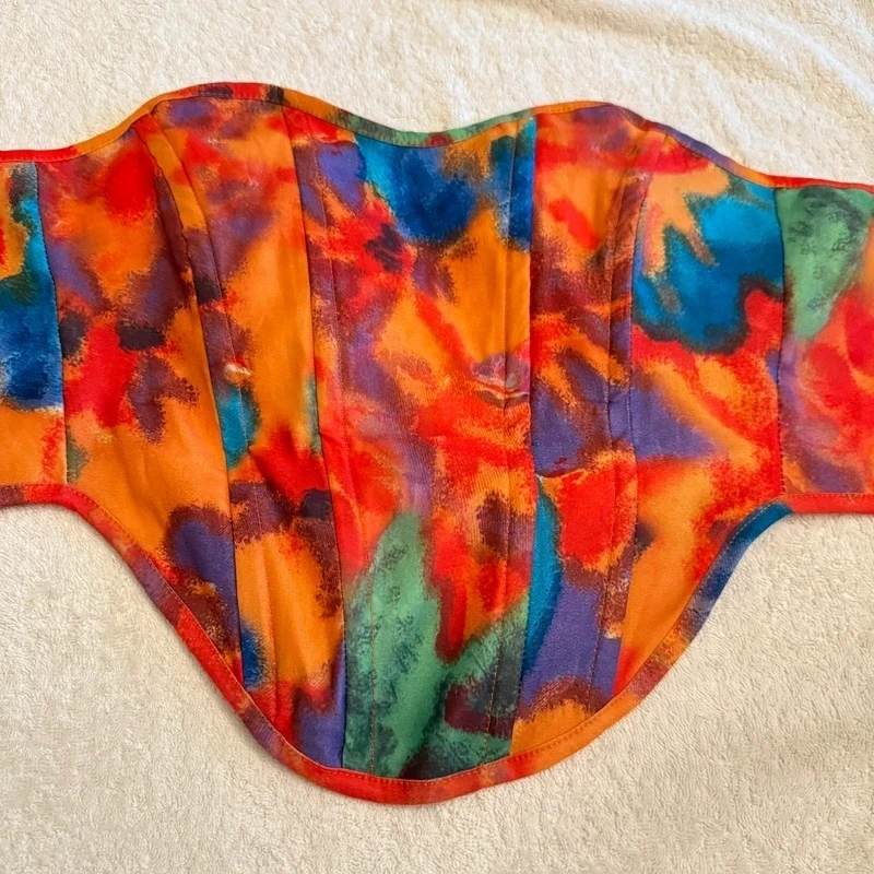 PrettyLittleThing orange printed corset size 10 top structured corset style