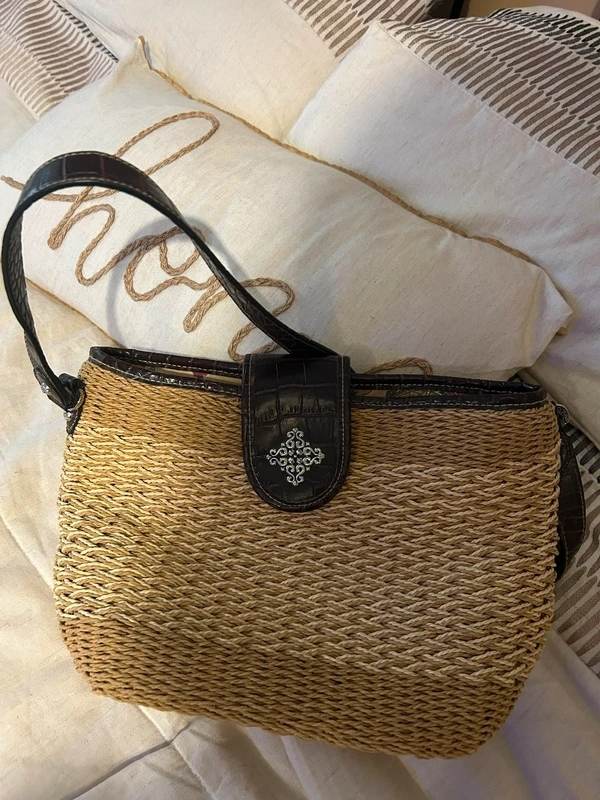 shoulder bag brown croc embossed detail silver hardware leather look bag textured weave shoulder bag