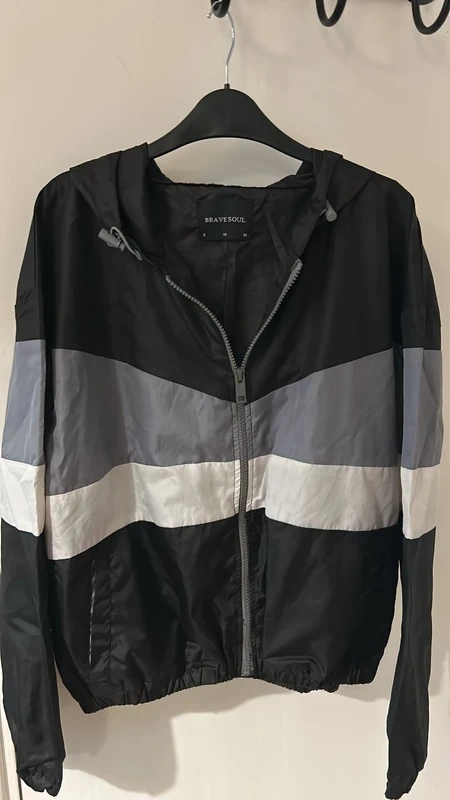 grey black windbreaker jacket size 10 lightweight zip jacket colour block jacket casual outerwear