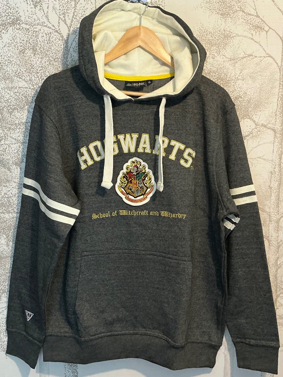 HARRY POTTER HOGWARTS. Hoodie MENS/WOMENS XL Charcoal Grey White, Pullover. BNWT