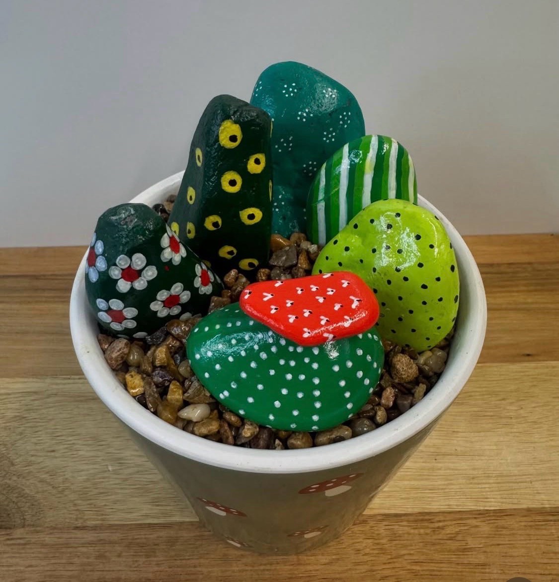 Hand Painted Pebble Cactus in 15cm Ceramic Pot | Unique Handmade Home Decor or gift