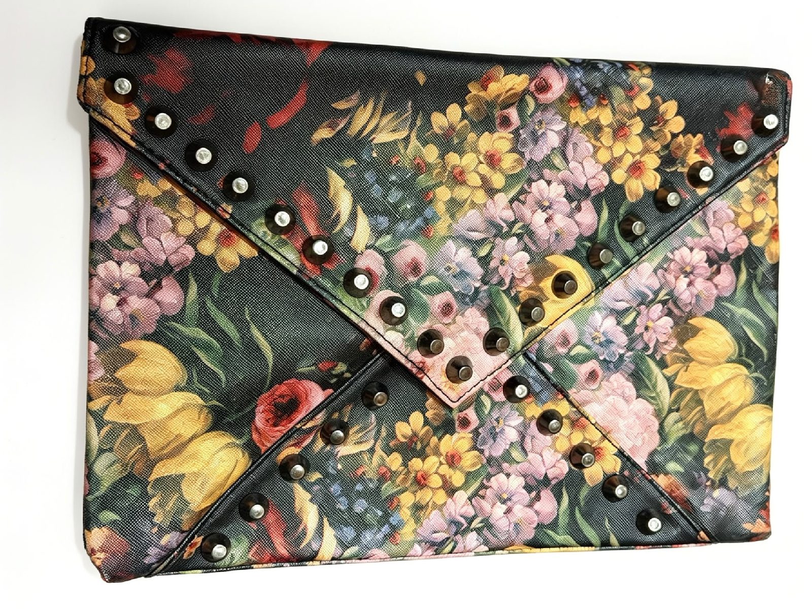 Oils painted style envelope floral stud clutch bag