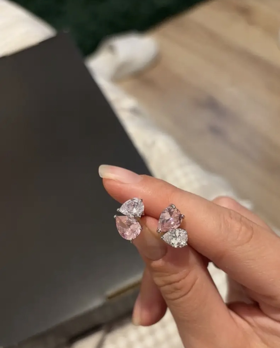 Rose and sparkling silver Swarovski crystal earrings