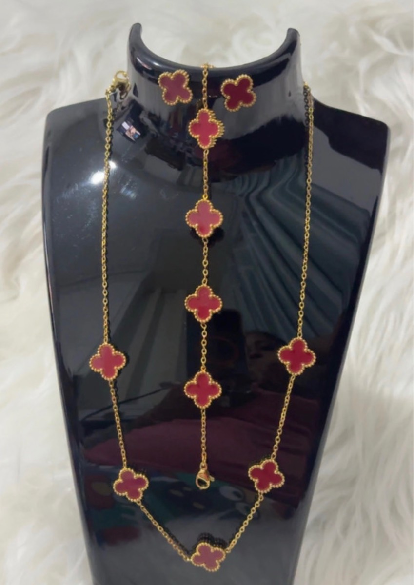 Gold Plated Non Tarnish Set of 3 Jewellery- Dark Red