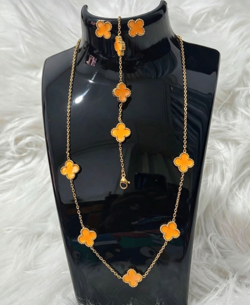 Gold Plated Non Tarnish Set of 3 Jewellery- Orange Colour