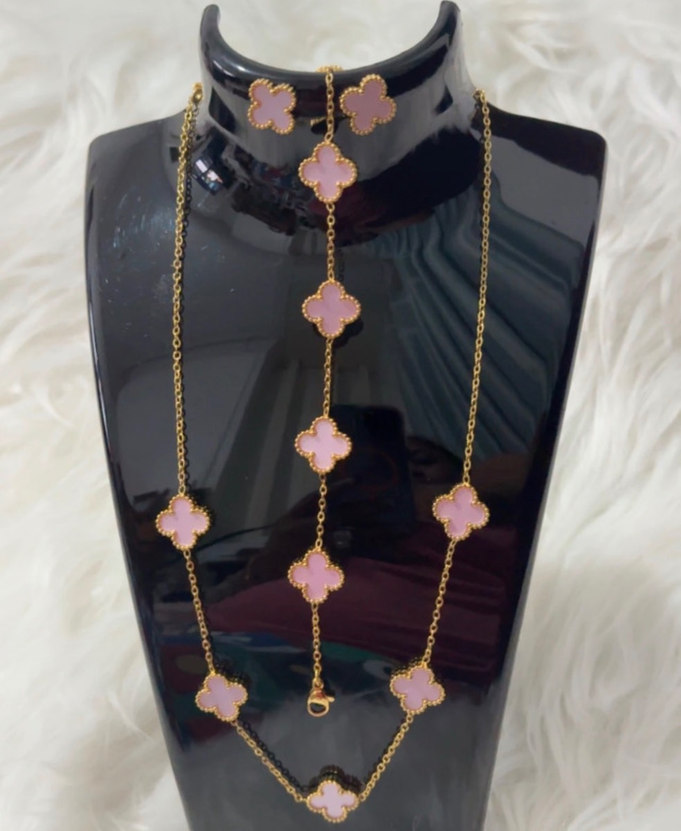 Gold Plated Non Tarnish Set of 3 Jewellery- Pink Colour