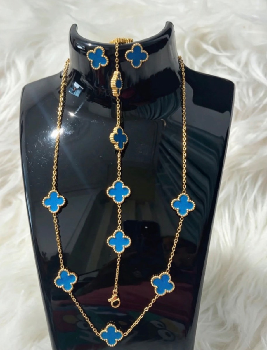 Gold Plated Non Tarnish Set of 3 Jewellery - Blue Colour