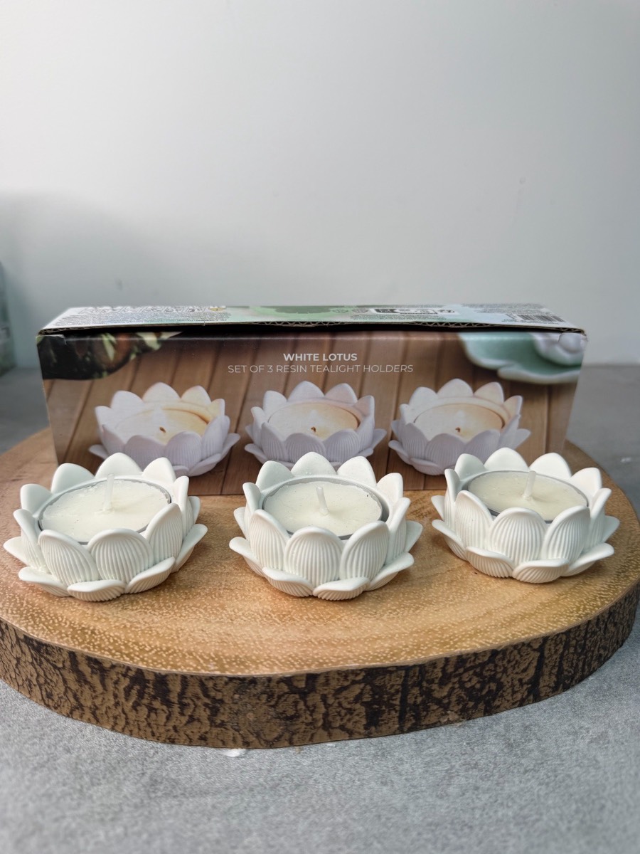 SET OF 3 WHITE LOTUS FLOWER TEALIGHT HOLDERS