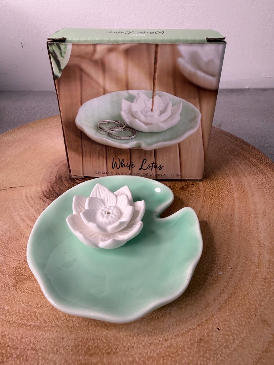 LOTUS FLOWER INCENSE STICK HOLDER AND TRINKET DISH SPIRITUAL RITUAL