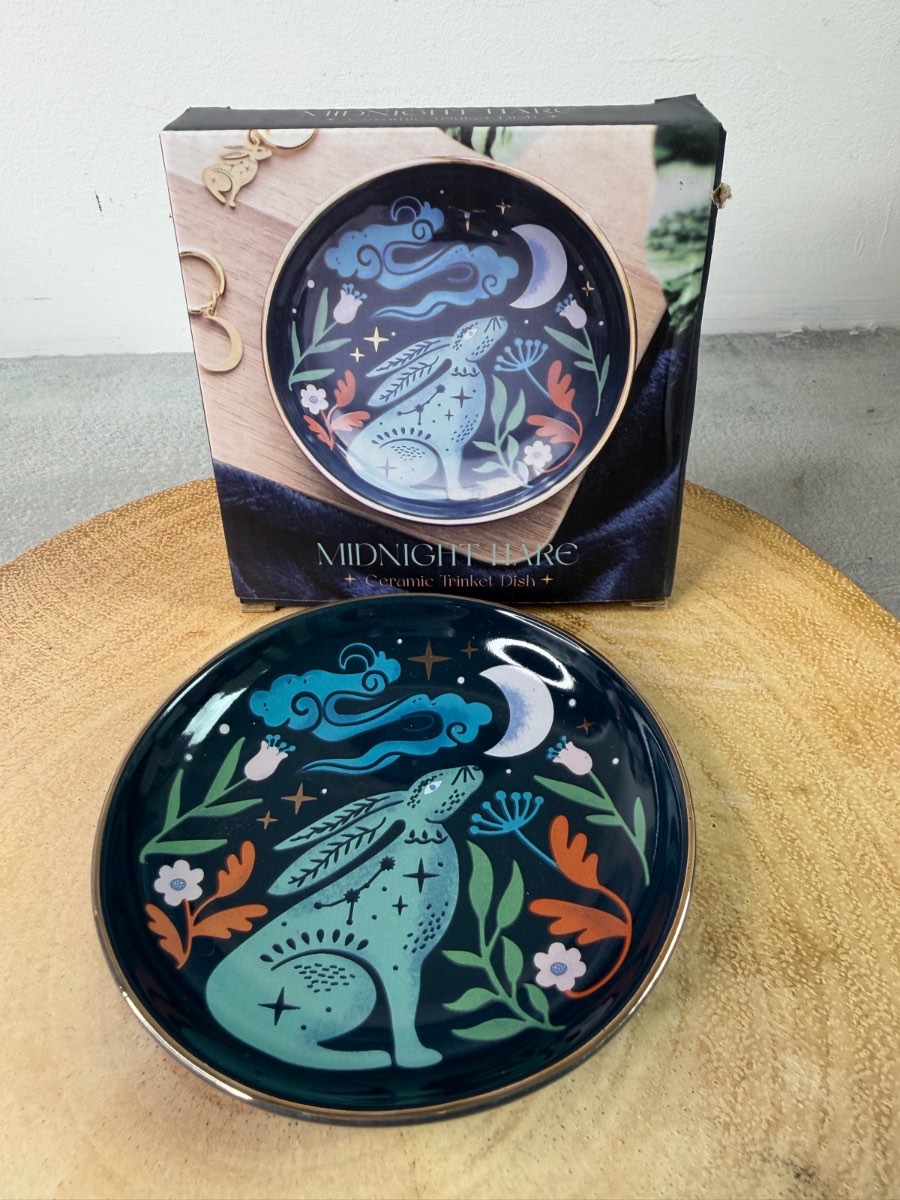 MIDNIGHT MOONGAZING HARE TRINKET DISH WHIMSICAL JEWELLERY CHRISTMAS GIFT