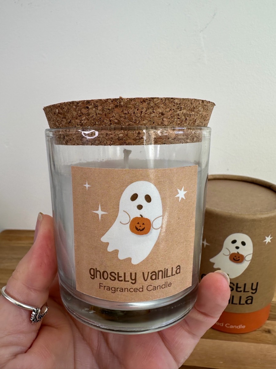 GHOSTLY VANILLA CANDLE HALLOWEEN AUTUMN AUTUMNAL ALTAR SPIRITUAL