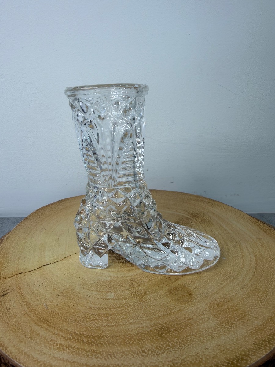 Vintage Crystal Glass Boot/ Shoe 24% Lead Glass Miniature Vase