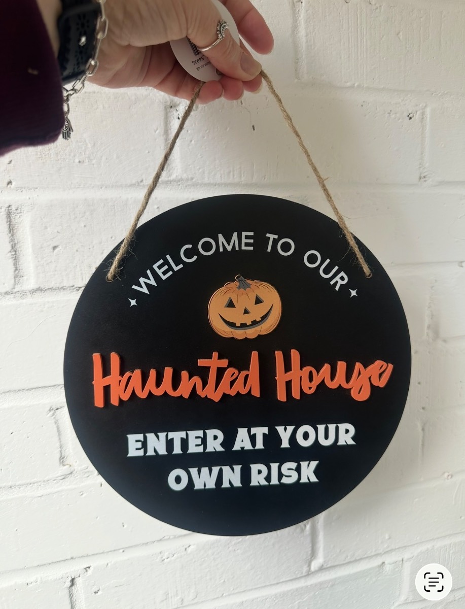 Round Haunted House Hanging Sign Halloween Spooky Decor Autumnal