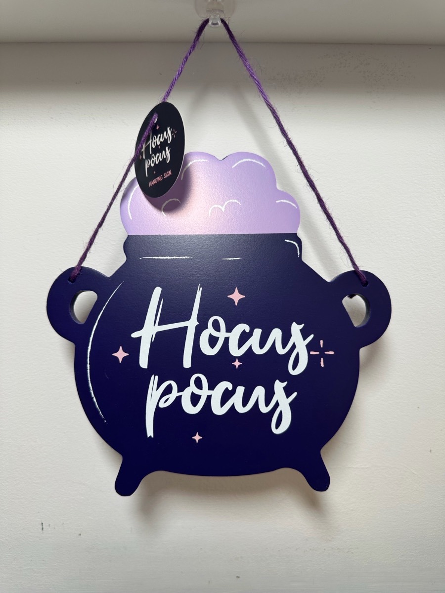 HOCUS POCUS CAULDRON SHAPED HANGING SIGN HALLOWEEN DECOR
