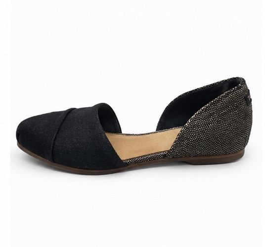 TOMS Black Bow Detail D’Orsay Flats – Size 9.5 – Textured Woven Back