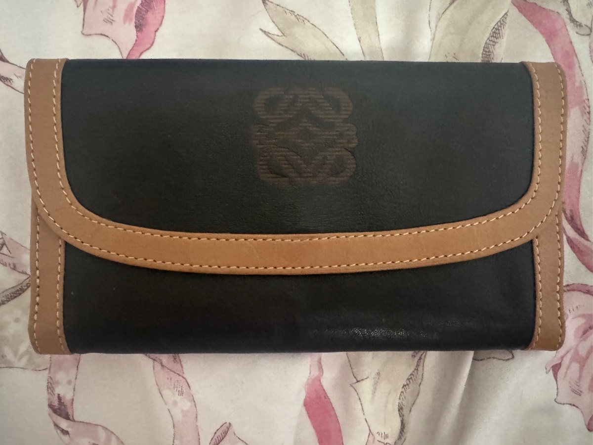 Vintage Loewe Black & Tan Leather Long Wallet / Purse – Genuine Leather – Designer Luxury