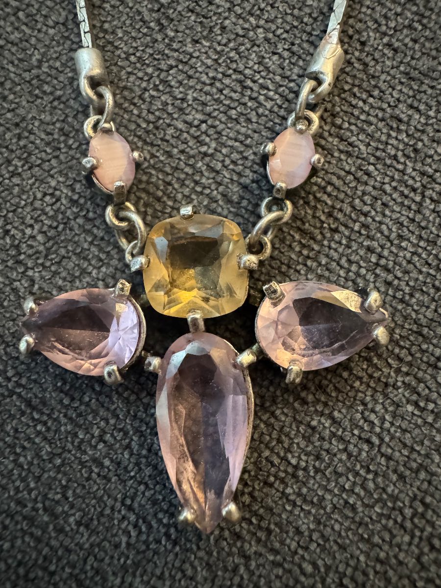 Dyrberg/Kern Crystal Statement Necklace – Pink & Champagne Gem Pendant