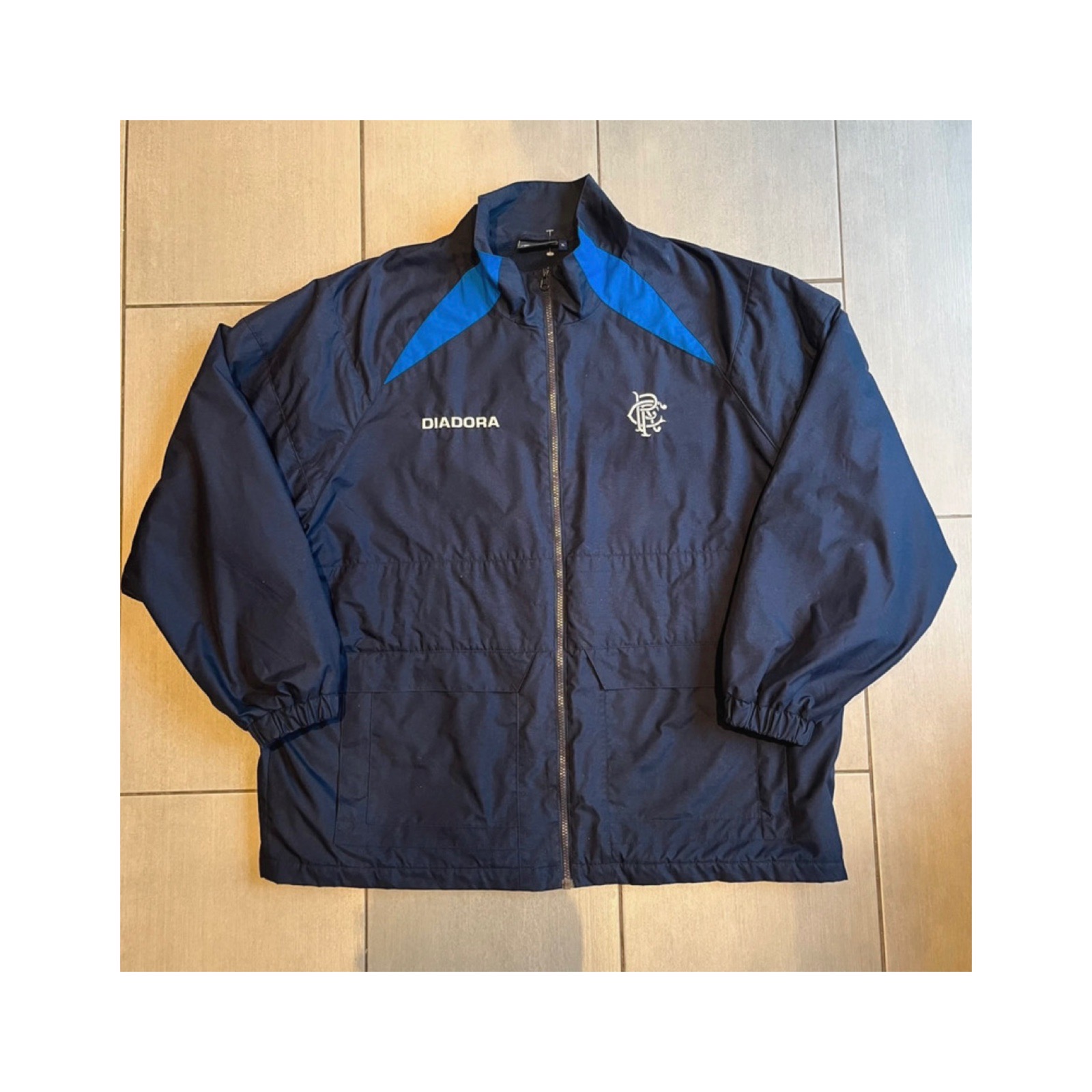 Diadora Rangers FC Training Jacket XL Retro Football Navy Blue Fleece Carling