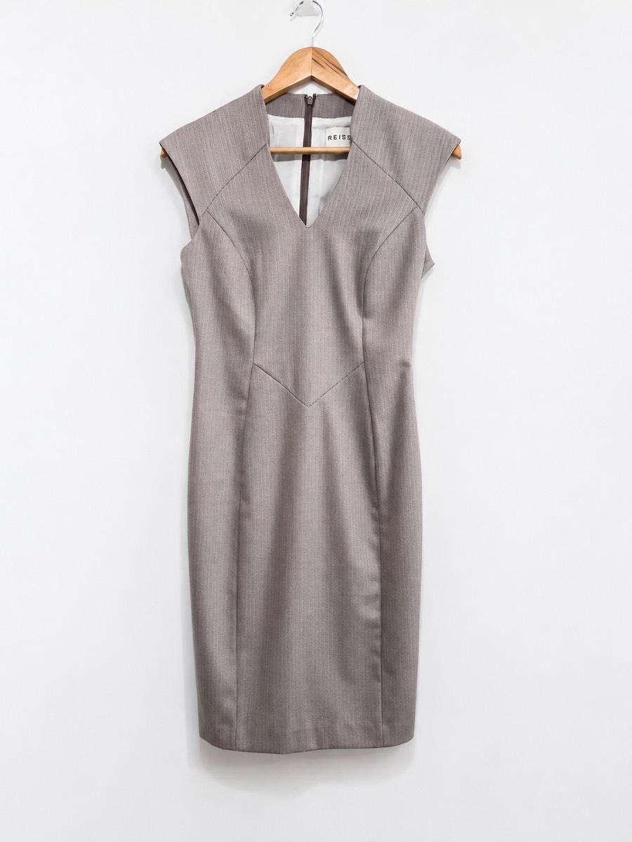 Reiss Dress UK 8 Grey Wool Blend Tailored Pencil Shift Work Office Valina