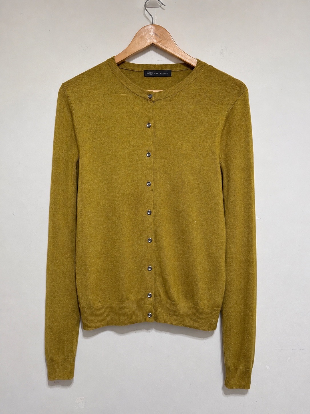 M&S Collection Womens Cardigan UK 12 Mustard Fine Knit Button Autumn Workwear