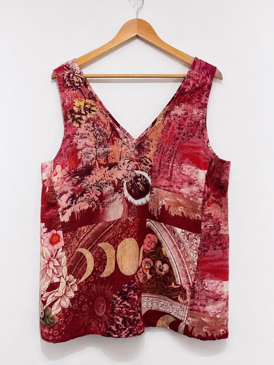 Next Boho Top UK 14 Linen Cotton Patchwork Floral V Neck Sleeveless