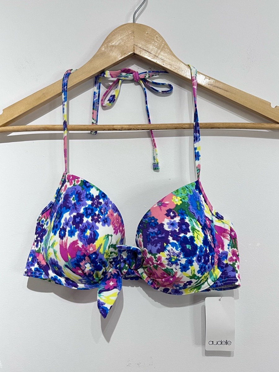 Pour Moi Audelle Bikini Top 34C Floral Push Up Halterneck Padded BNWT