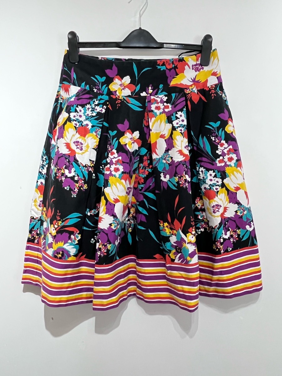 M&Co Skirt UK 12 Black Floral Pleated A-Line Midi Summer Occasion