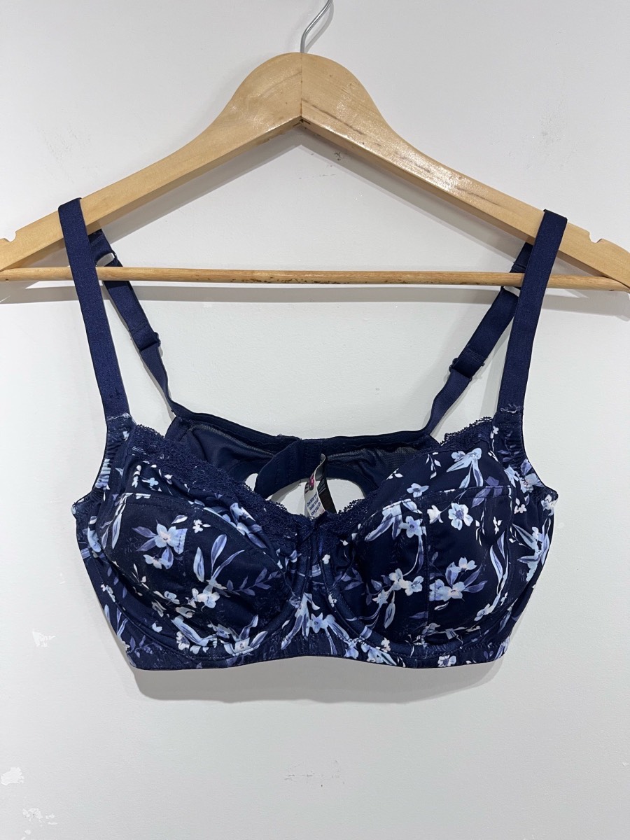 F&F Underwired Bra 36D Navy Blue Floral Adjustable Straps Lingerie