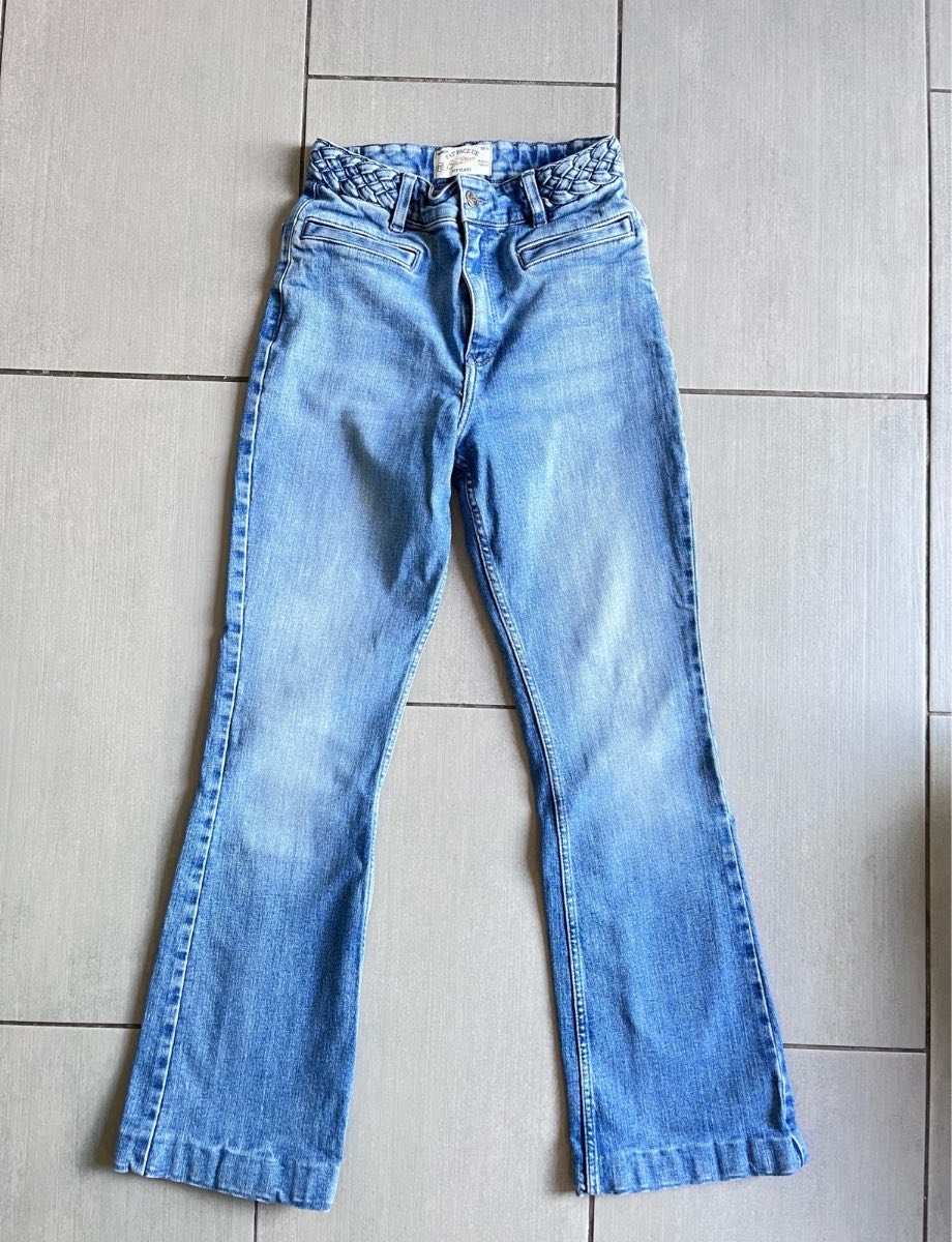 Fat Face Eco Denim Fix Flare Jeans Women’s UK 8R Light Blue Stretch Bootcut Braided Waist