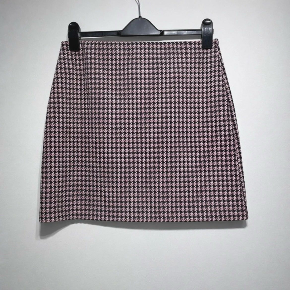 M&S Collection Mini Skirt UK 12 Black Pink Houndstooth Check A-Line Stretch