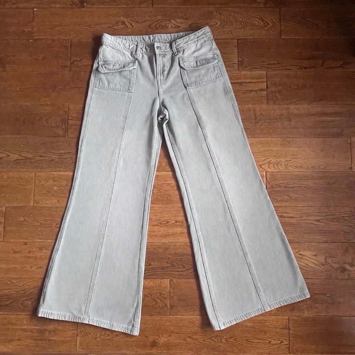 H&M Wide Leg Jeans UK 10 Grey High Waist 100% Cotton Wide Leg Denim 32” Leg