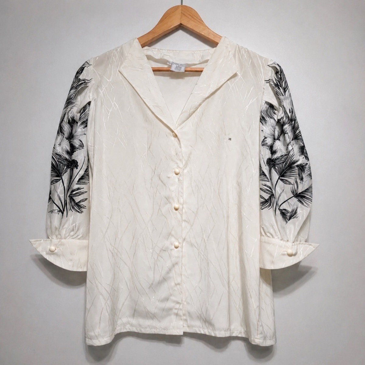 Nina Ricci Paris Vintage Blouse Women’s UK 16 Ivory Palm Print Designer Top