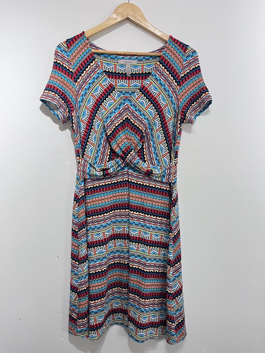 Pepperberry Boho Skater Dress Size 14 Geometric Aztec Print Short Sleeve