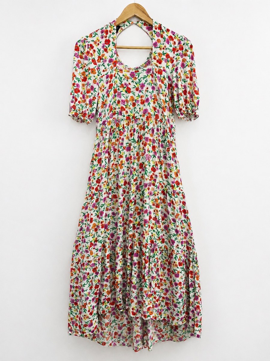 New Look Floral Midi Maxi Dress UK 8 Puff Sleeve Tiered Boho Summer Holiday