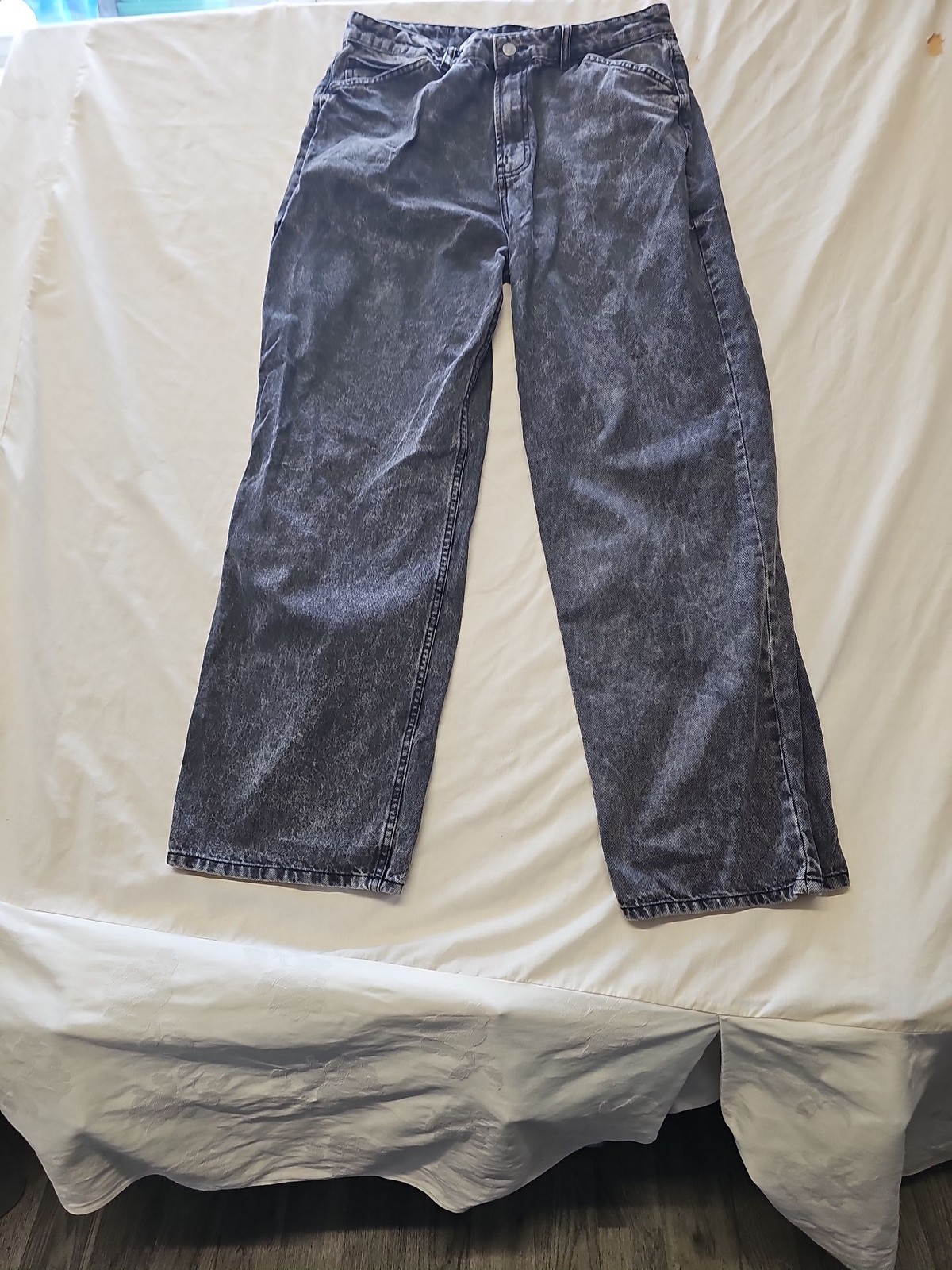 Reclaimed Vintage Acid Wash Charcoal Wide Leg Denim Jeans w32/34 l31 SS1089