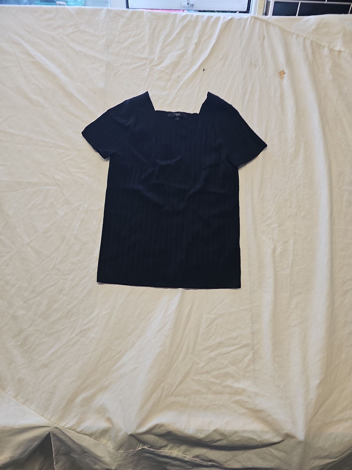 Next Black Ribbed Square Neck Short Sleeve Top Size 14 II1044