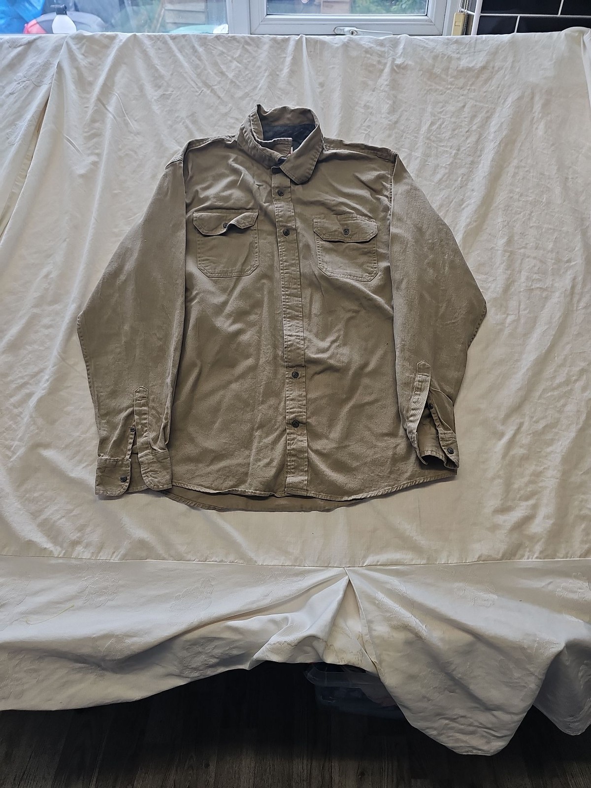 Wrangler Premium Quality Men's Tan Work Shirt Comfort Flex Large RR1077