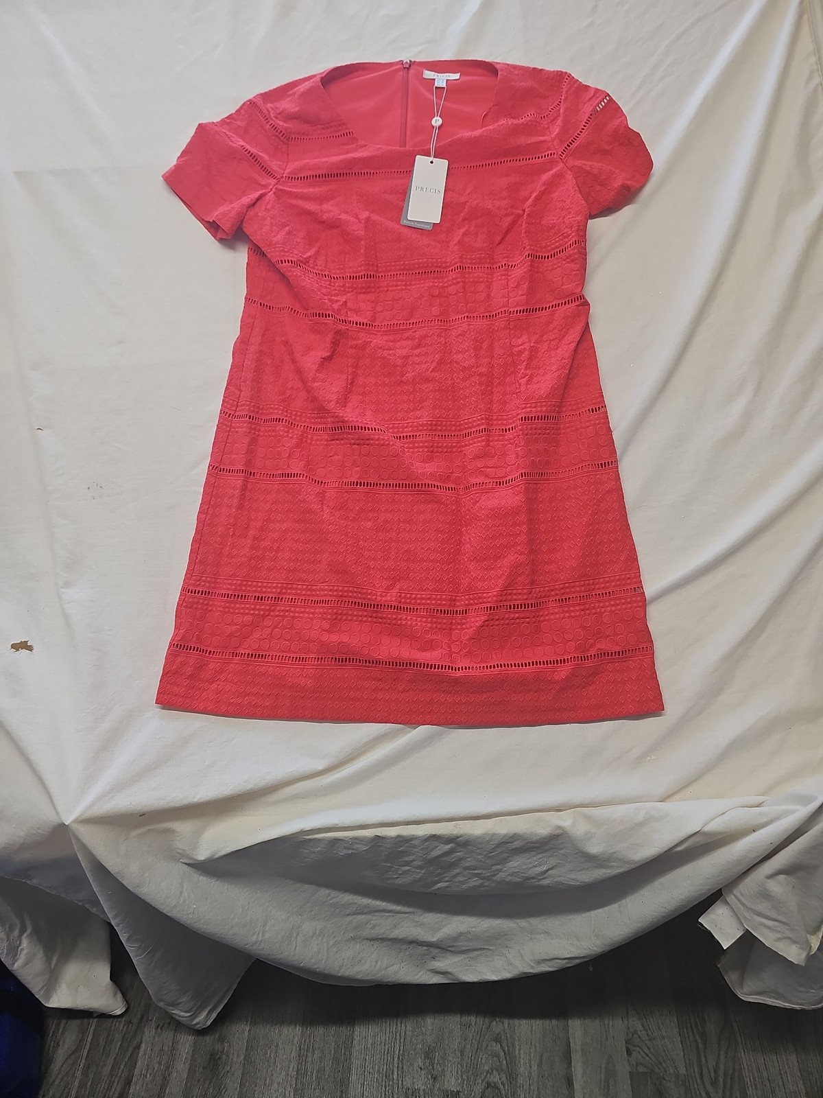 Precis Petite Coral Red Embroidered Shift Dress - NWT UK 18