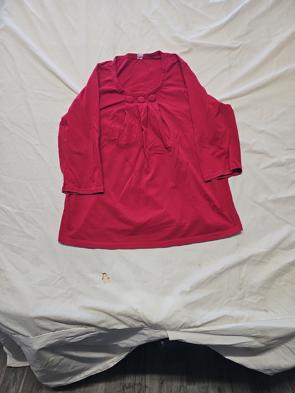 Women's Cherry Red Three-Quarter Sleeve Babydoll Blouse with Button Detail HH208