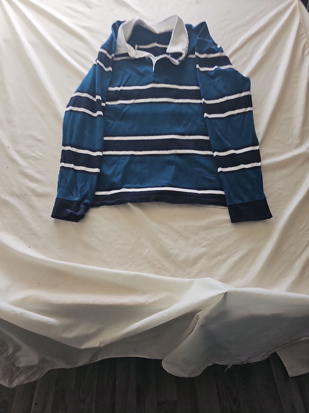 Vintage Style Blue Striped Long Sleeve Rugby Shirt 308