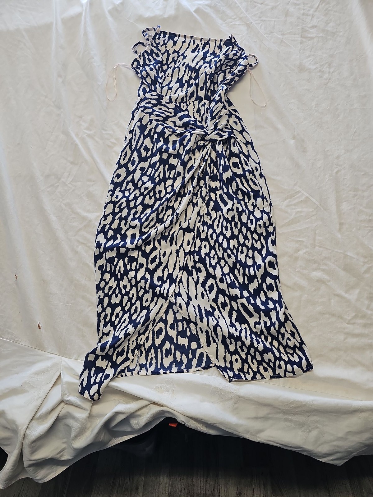 QUIZ Navy and White Animal Print Knot Front Midi Dress uk10 OO1032