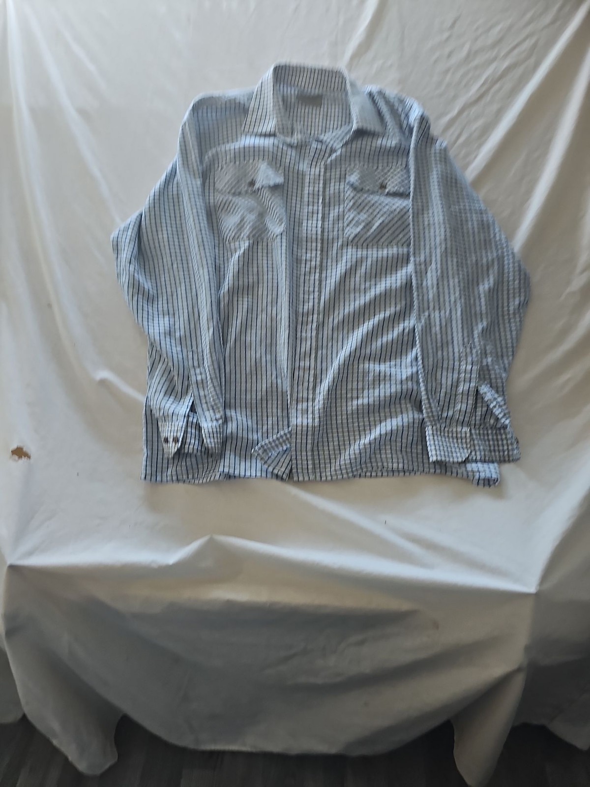 Tom Hagan Mens XXL Checked Work Shirt Blue & White Plaid 287