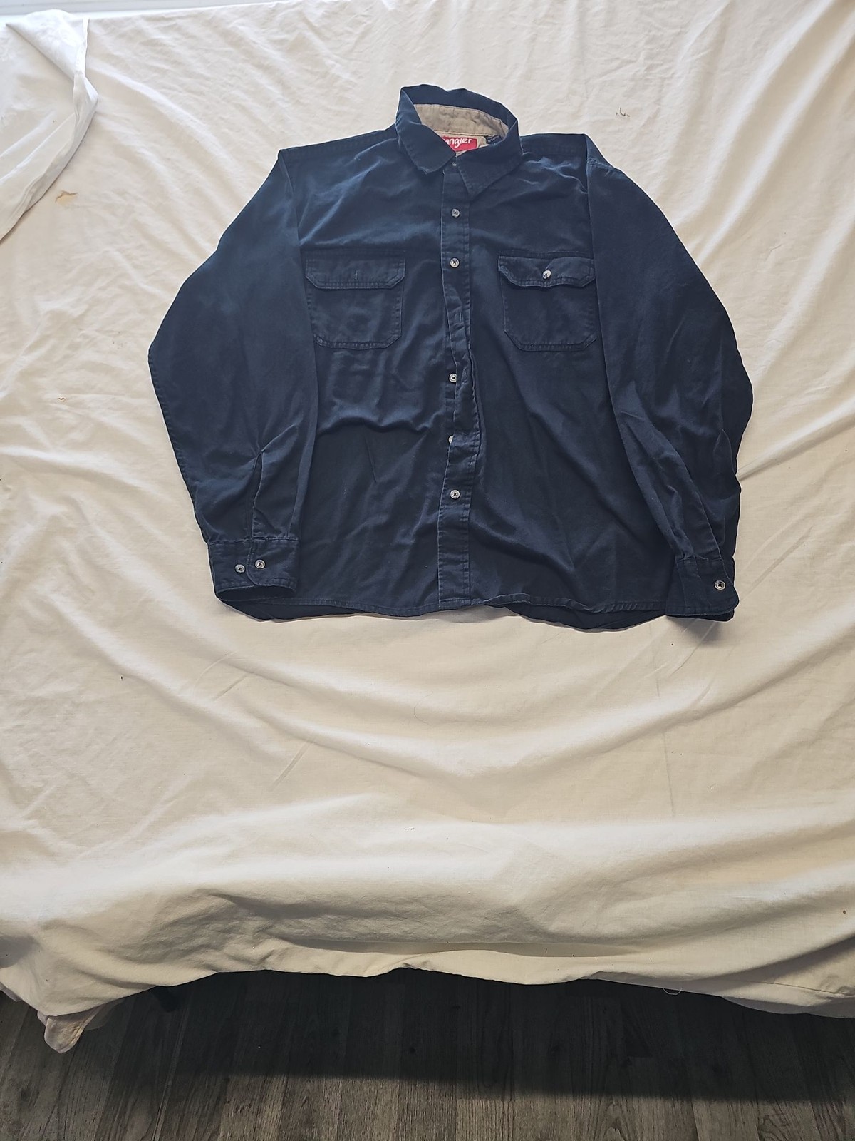 Vintage Wrangler Navy Blue Twill Long Sleeve Work Shirt Large RR1070