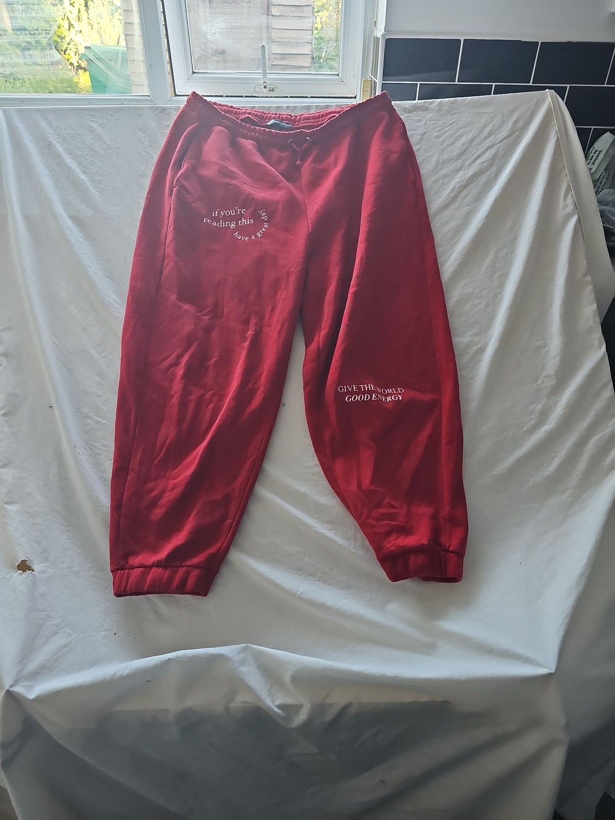 Primark Red Graphic Sweatpants Good Energy XL 298