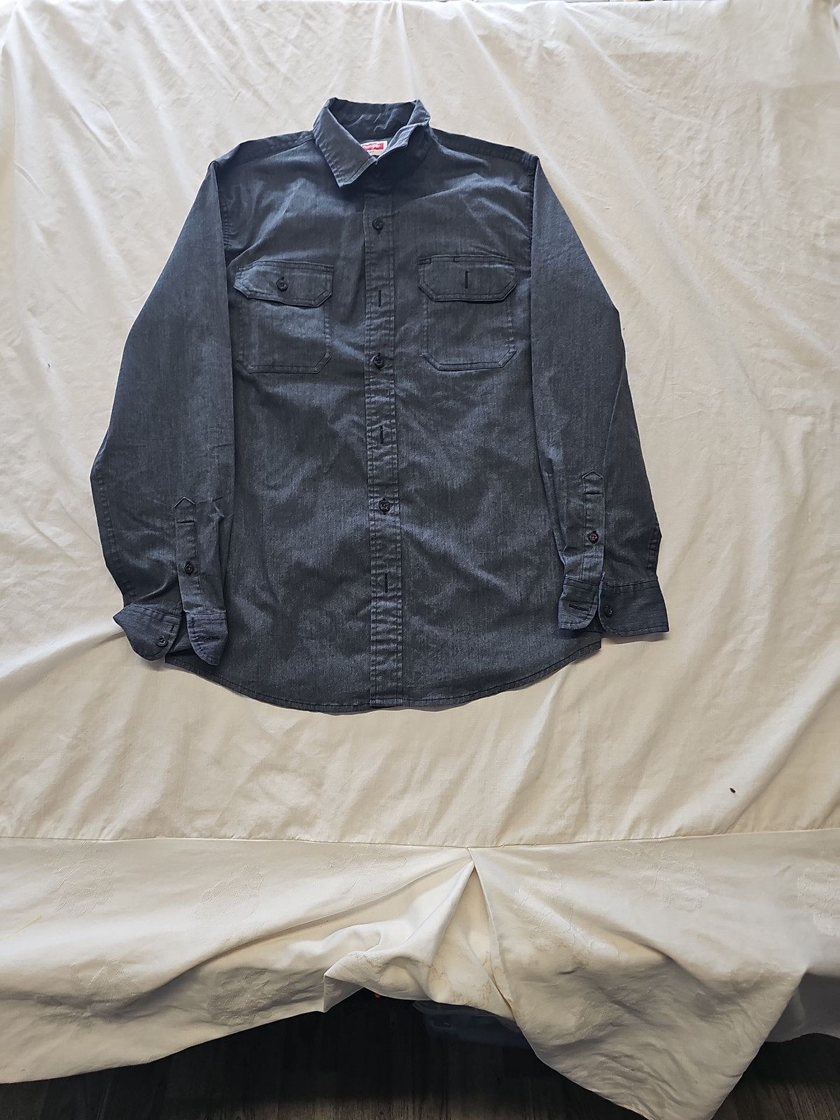 Wrangler Grey Long-Sleeve Denim Work Shirt small SS1081