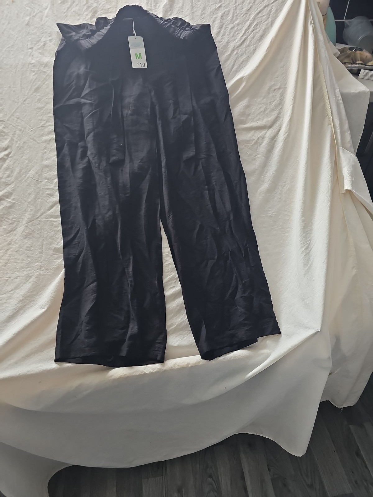 Primark Cares Black Wide Leg Paperbag Waist Trousers - Size M - NWT 230