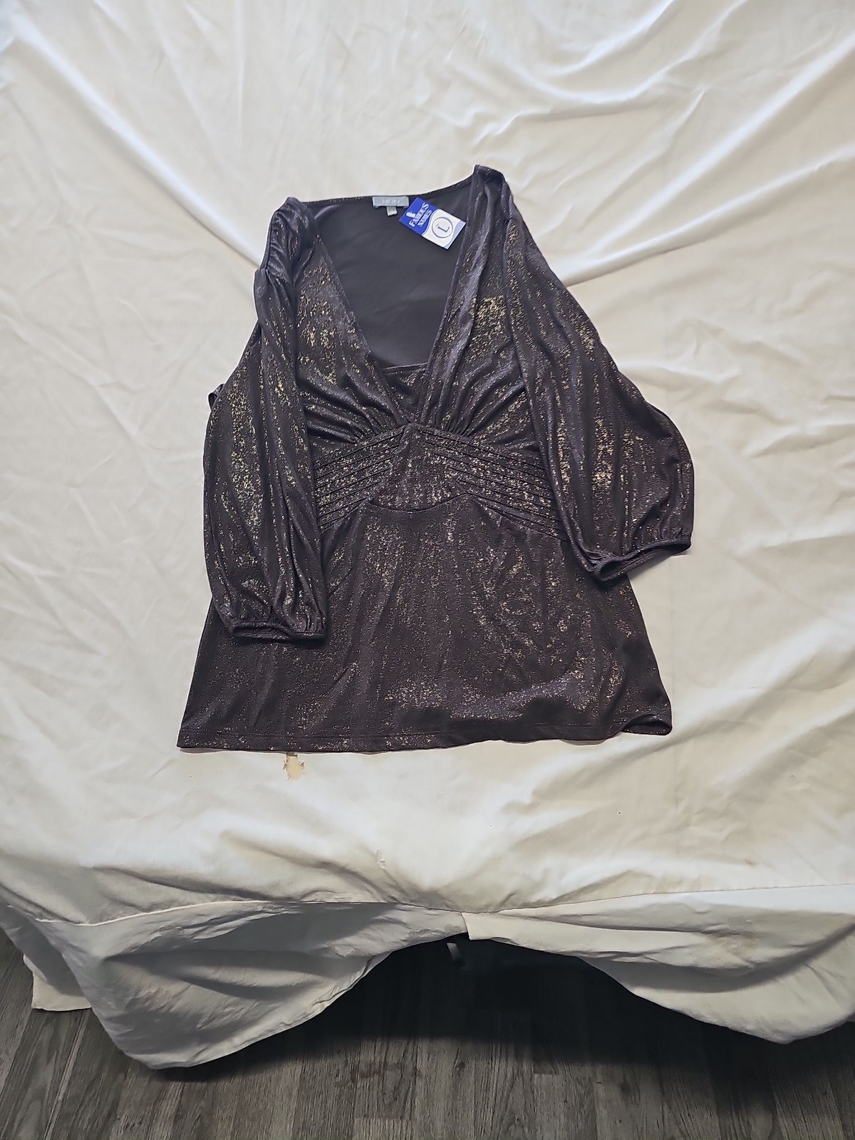 Per Una Metallic Bronze V-Neck Ruched Blouse Size 16 HH142